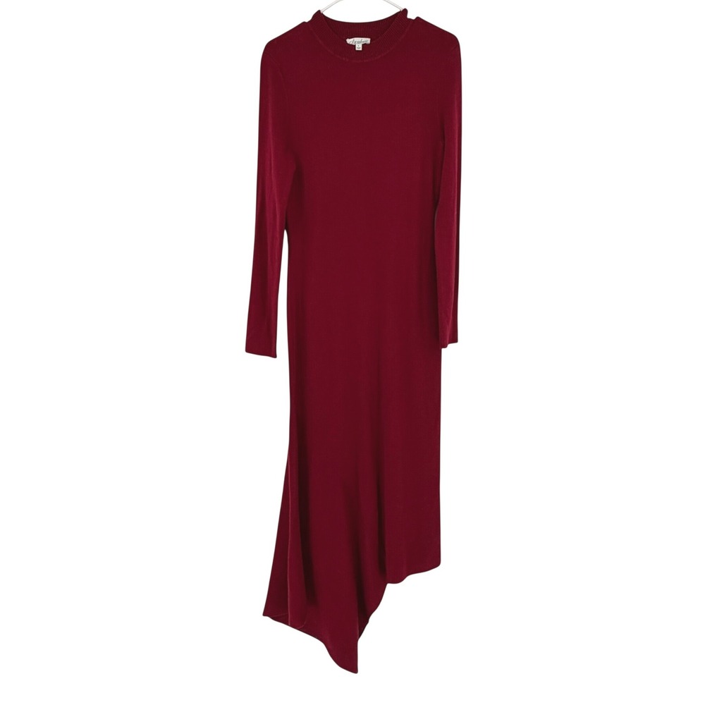 L'Academie Odelya Dress Womens L Wine Red Asymmetrical Knit Wool Blend Maxi